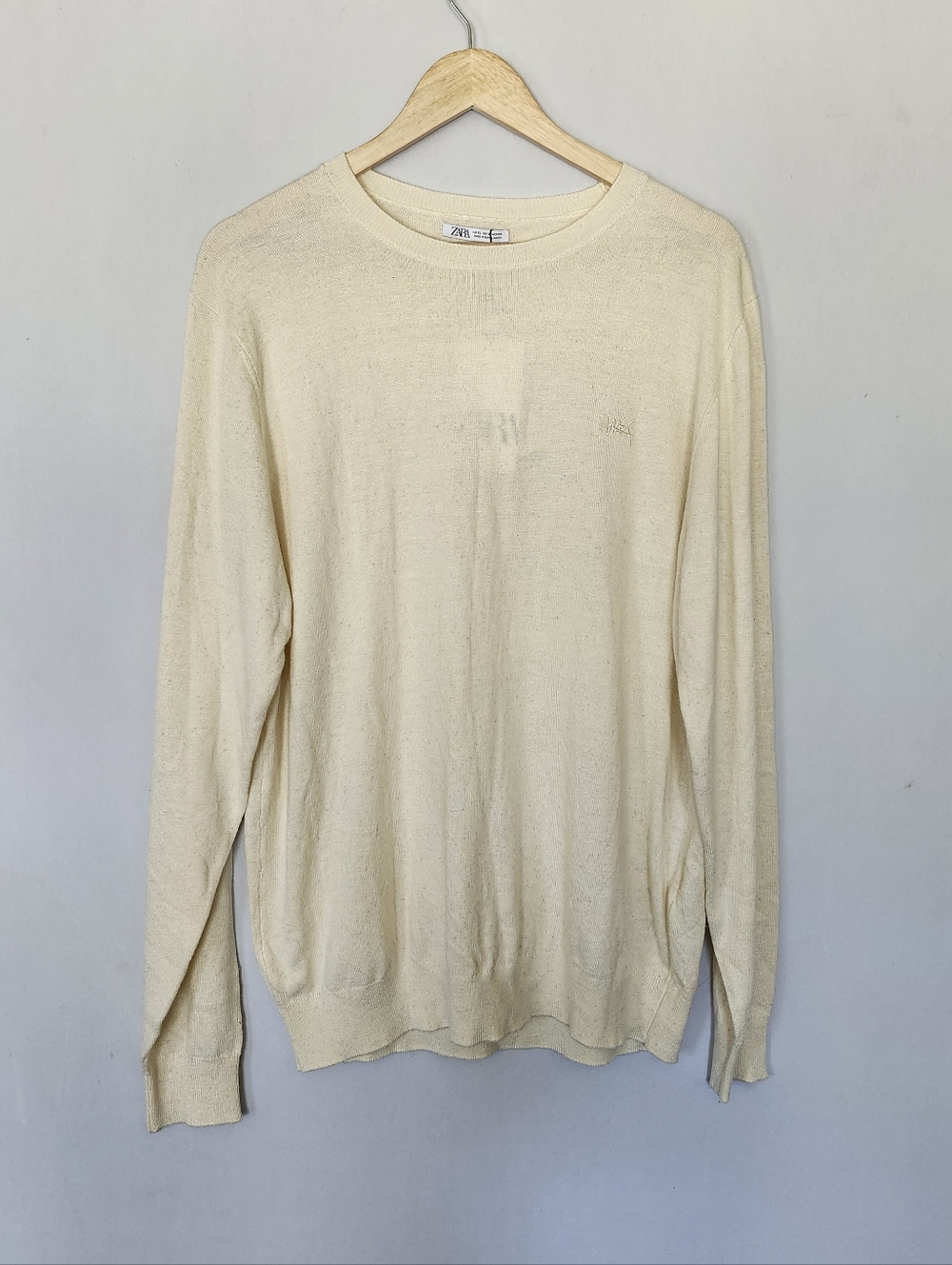 Zara Off-White Classic Crewneck Sweater Size XL